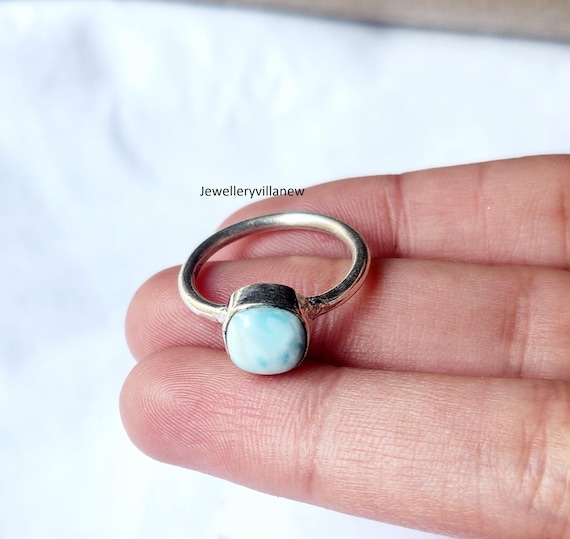 天然ラリマーリング：ハンドメイド925スターリングシルバー、ミニマ