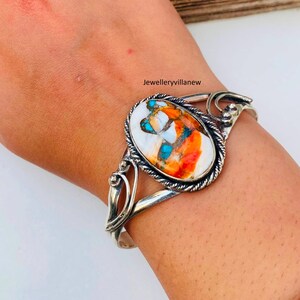 Oyster Copper Turquoise Bangle: Handmade 925 Sterling Silver Open Cuff