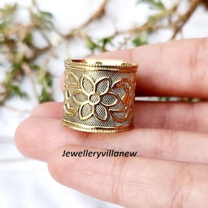 Breiter Blumen Ring aus Messing: Vintage Filigree, Boho Schmuck