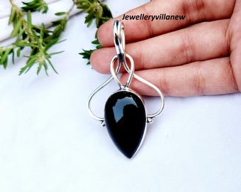 Handmade Sterling Silver Black Onyx Pendant: Boho Gemstone Jewelry