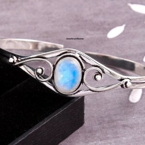 Pure Moonstone Bangle, Handmade Bangle, 925 Sterling Silver, Gemstone Bangle, Women Bangle, Party Wear Bangle, Christmas Gift For Her.