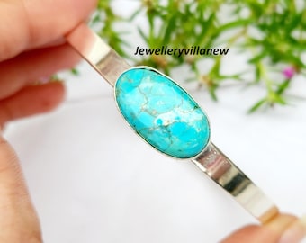 Mohave Turquoise Sterling Silver Bangle: Handmade Boho Gemstone Jewelry