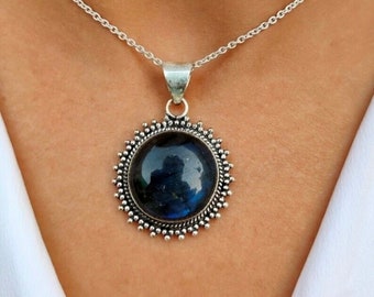 Handmade Sterling Silver Labradorite Pendant: Boho Gemstone Jewelry