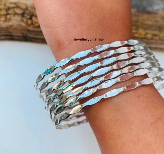 7 Day Bangles Thin Sparkly Silver Bangles Set of 7 Bangles Hammered Bangles Stacking Bracelets Stacking Bracelet Designer Bangles. Etsy