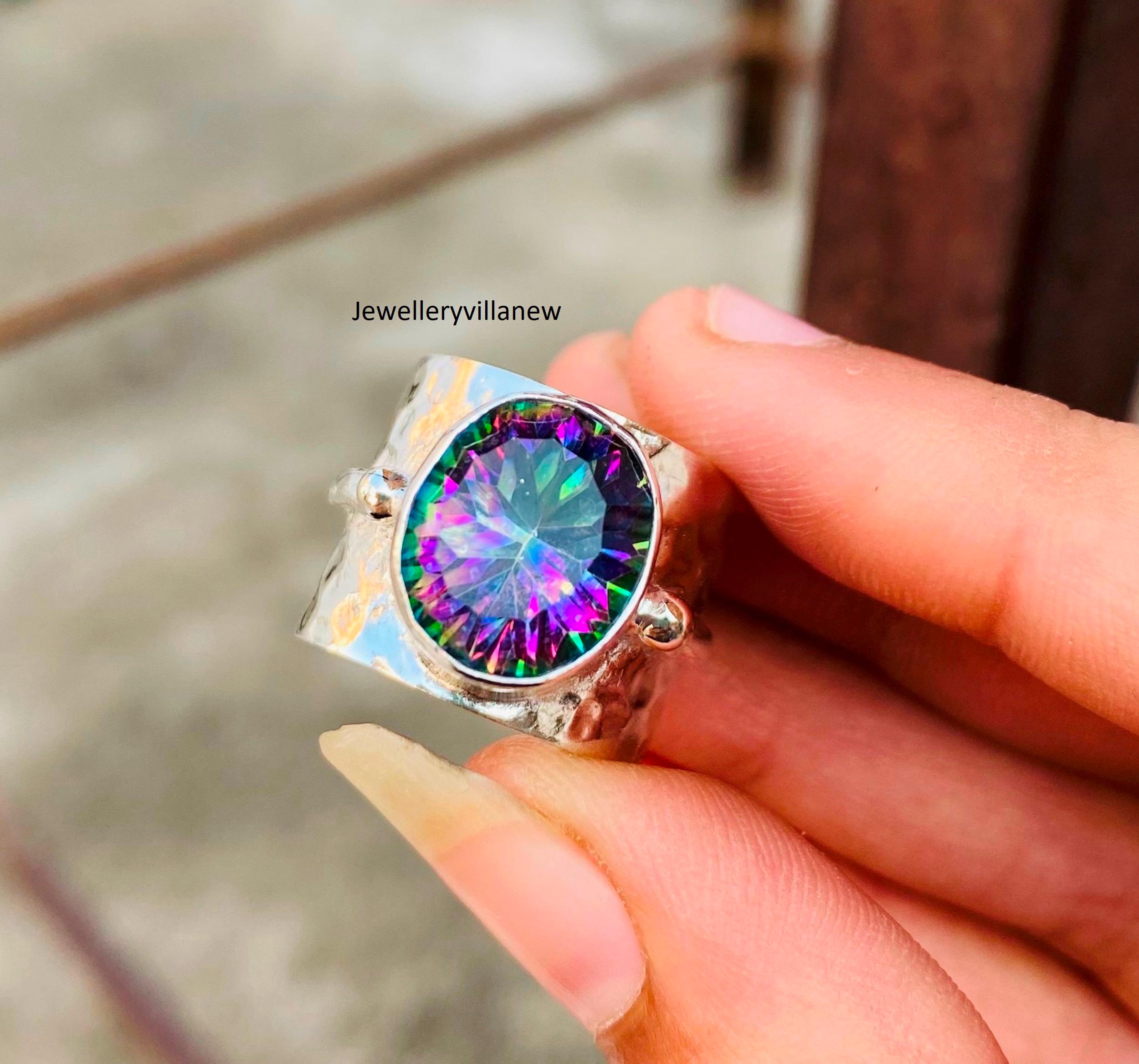 【海外配送可】【送料無料】 Topaz Mystic Colorful Ring, Sterling 925 Ring, Band Silver アクセサリー