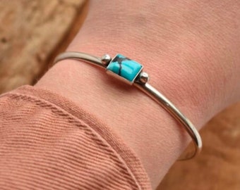 Pulsera turquesa hecha a mano: pulsera bohemia de plata de ley 925