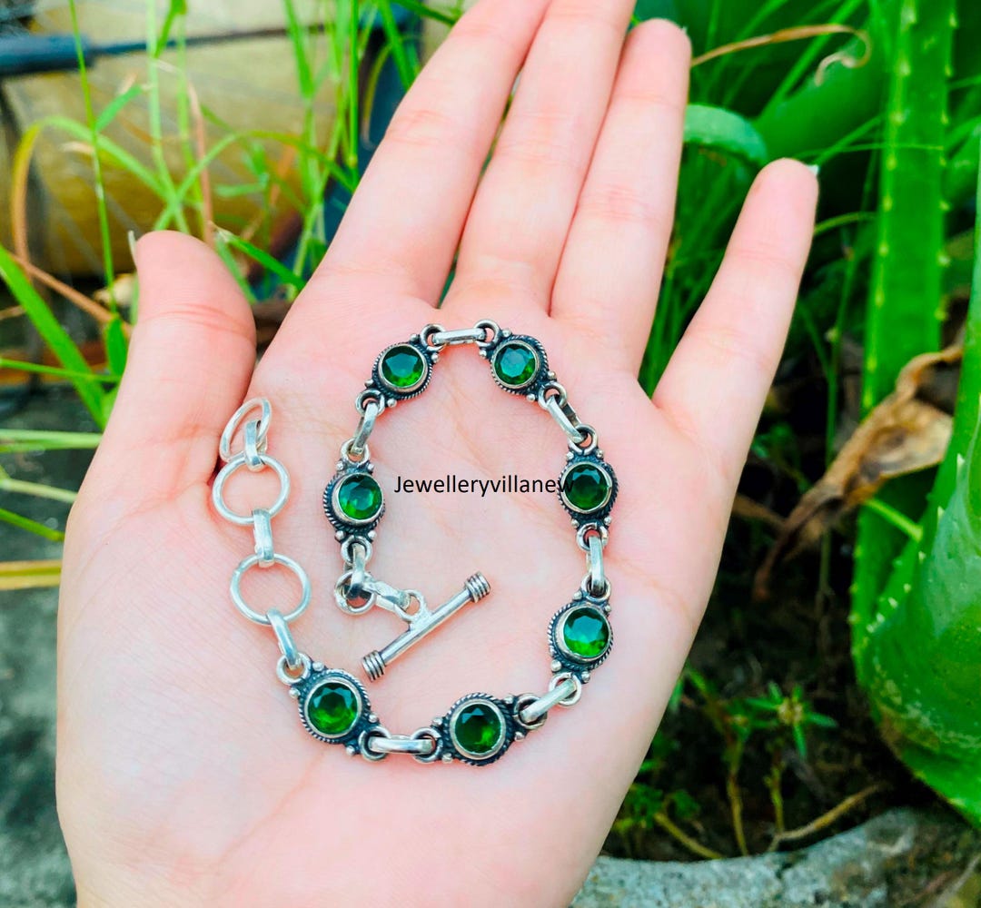 Bracelet En Argent Sterling 925 Avec Péridot Vert Fait Main - Ajustable - Neuf Sans Emballage