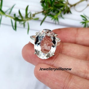 Herkimer Diamond Ring: Handmade 925 Sterling Silver Art Deco Engagement Ring