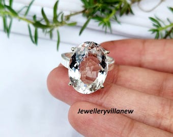 Anillo de diamantes Herkimer: Anillo de compromiso Art Déco hecho a mano en plata de ley 925.