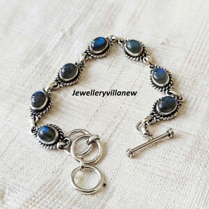 Blue Fire Labradorite Bracelet: Handmade 925 Sterling Silver Boho Jewelry