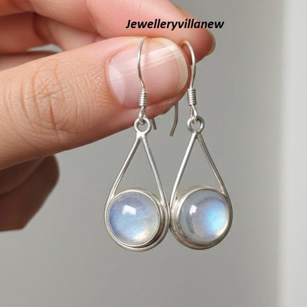 Rainbow Moonstone Earrings, 925 Sterling Silver, Boho Dangle