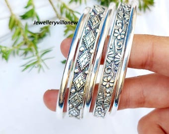 Handmade Sterling Silver Bangle Set: Boho Wedding Jewelry - Etsy