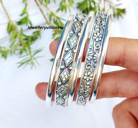 Handmade Sterling Silver Bangle Set: Boho Wedding Jewelry - Etsy