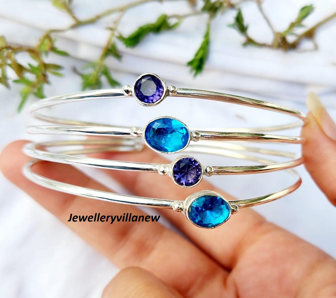 ハンドメイドスターリングシルバーブルートパーズアメジストバングル