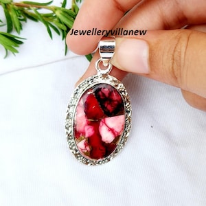 Rose Pink Mohave Türkis Anhänger: Sterling Silber Boho Schmuck