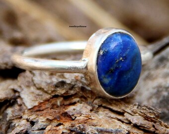 Natural Lapis Lazuli Ring, Minimalistic Ring, Vintage Ring, Silver Band Ring, Decent Gift For Her, 925 Sterling Silver, Silver Jewelry.