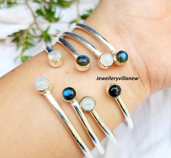 Bracciale rigido in labradorite naturale con pietre preziose