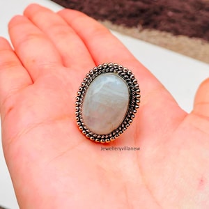 Moonstone Ring, Blue Fire Moonstone Ring, Gemstone Ring, 925 Sterling Silver, Gift for her, Promise Ring, Anniversary Ring,Moonstone Jewelry