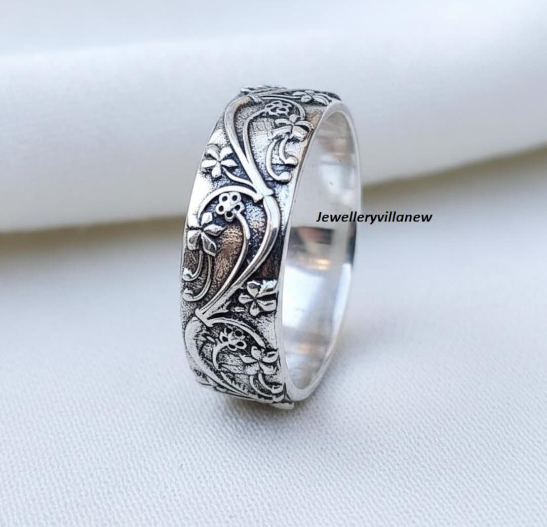 Handmade Sterling Silver Flower Band Ring, Boho Jewelry - Etsy