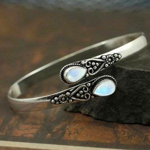 Handmade Moonstone Bangle: 925 Sterling Silver Boho Jewelry