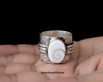 Handgjord Shiva Eye Shell Spinner Ring, 925 Sterling Silver, Boho Smycken