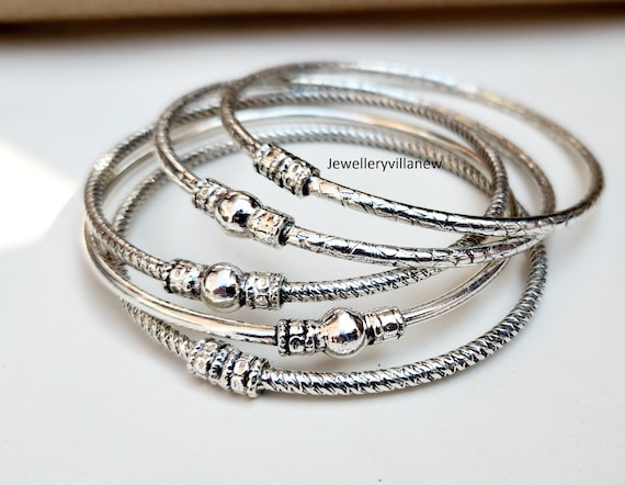 Sterling Silver Semanario Bangle Set: Boho Stacking Bracelets - Etsy