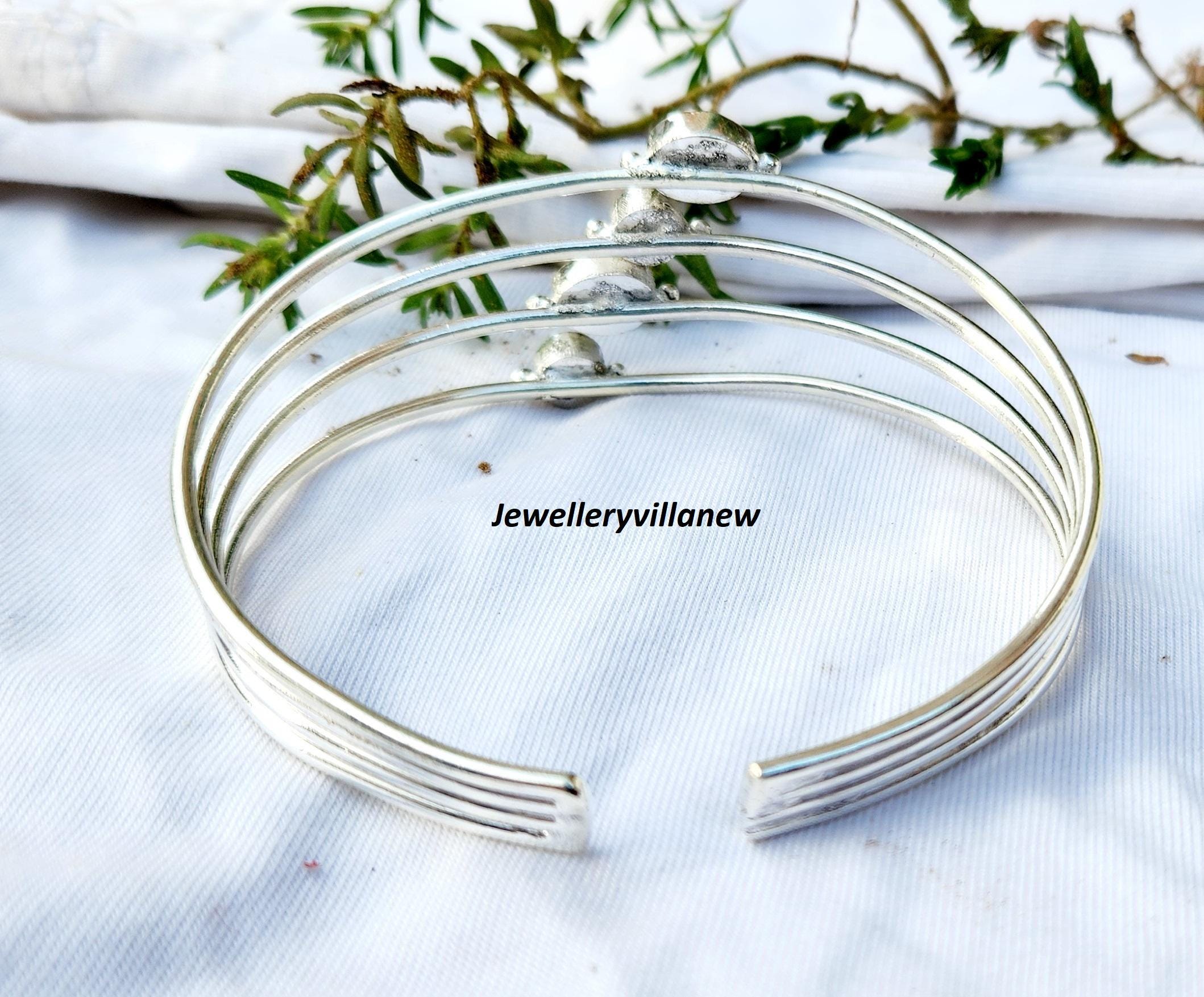 ハンドメイドスターリングシルバーブルートパーズアメジストバングル