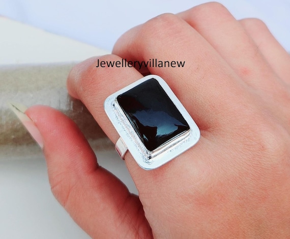 Shining Black Onyx Ring, 925 Sterling Silver, Handmade Ring, Women