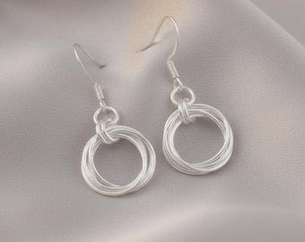 Handmade Sterling Silver Circle Drop Earrings, Boho Hippie Jewelry