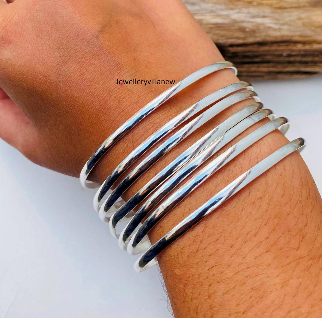 Sterling Silver Bangle Set: 7 Plain .925 Bangles - Etsy