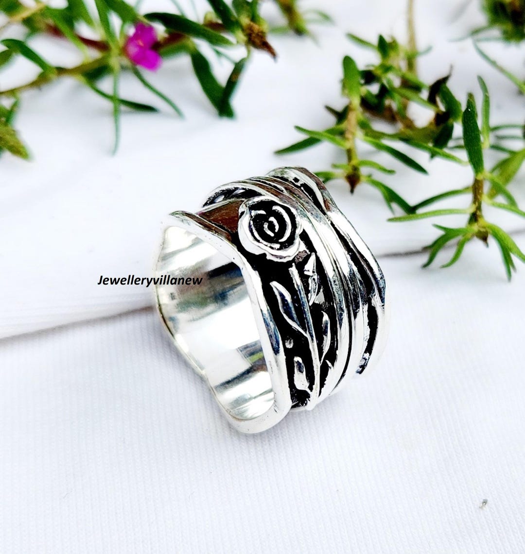 Sterling Silver Flower Band Ring: Handmade Boho Statement Jewelry - Etsy