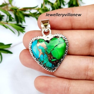 Handmade Heart Turquoise Pendant: Boho 925 Sterling Silver