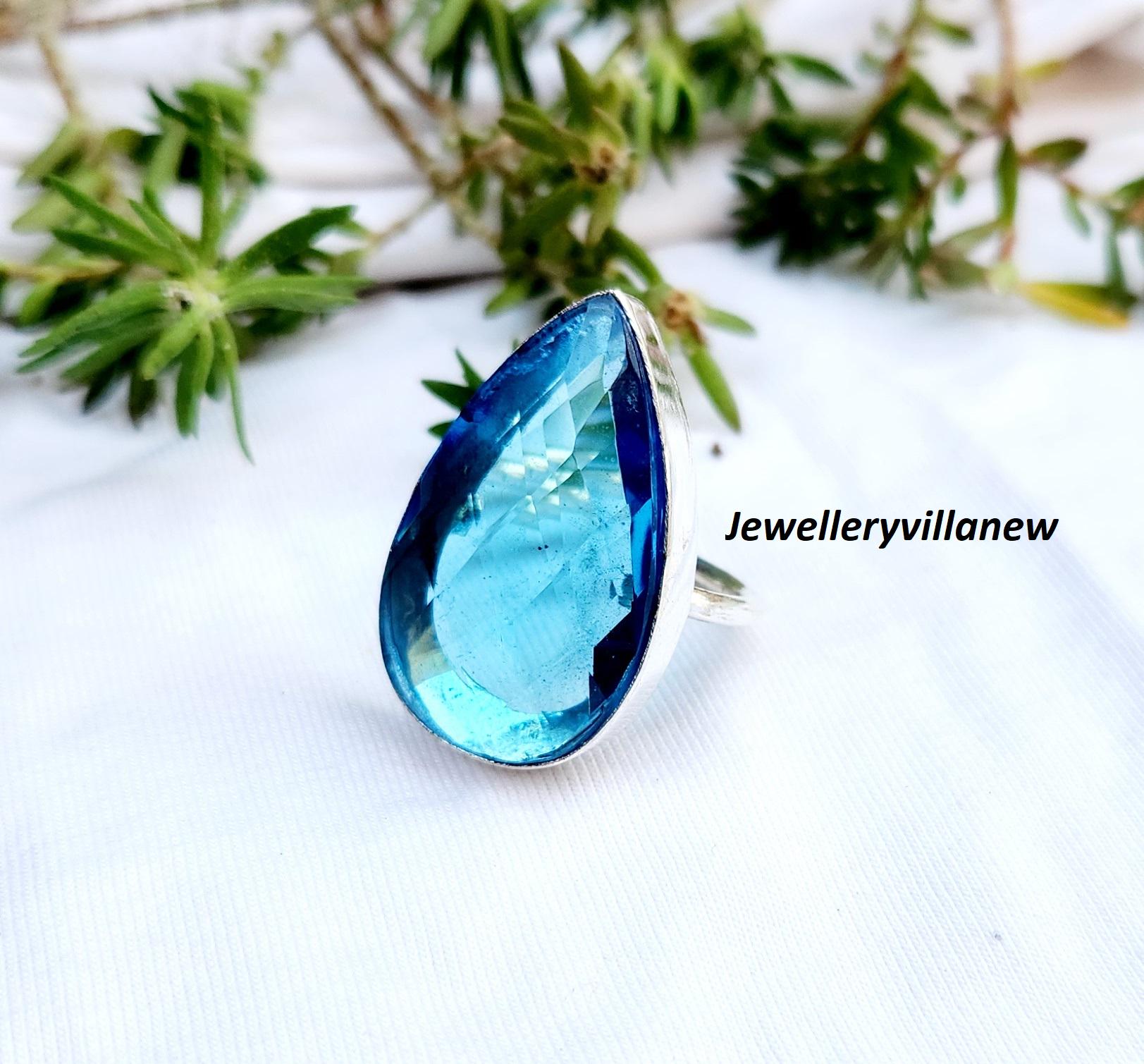 Blue Topaz Ring, Pear Shape Ring, 925 Sterling Silver, Handmade Ring, Gemstone Ring, Silver Band Ring, Anniversary Ring, Gift For Christmas.