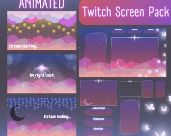 Cozy Cloudy Night Animated Twitch Screen Set!