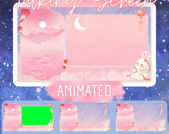 Pink Moon Bunny Twitch Talking Screen Scene for Webcam and/or Vtuber purposes