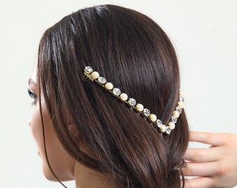 Pearl Crown, A bridal tiara with a romantic Greek goddess style is perfect as a tiara or headband. Gold leaf wreath. wedding headpiece
