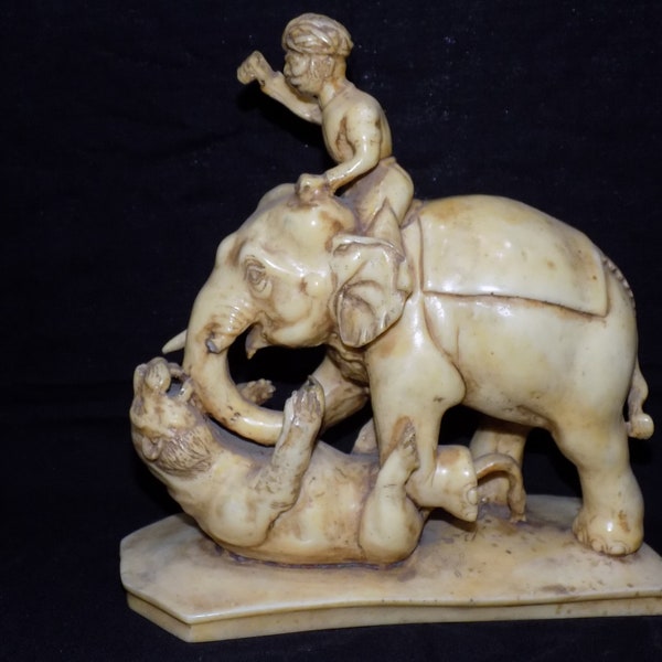 Large Statue of Fighting Elephants | Antique Large Elephant Figurine | Vintage  Elephant Statue, Large Elephant Resin Sculpture