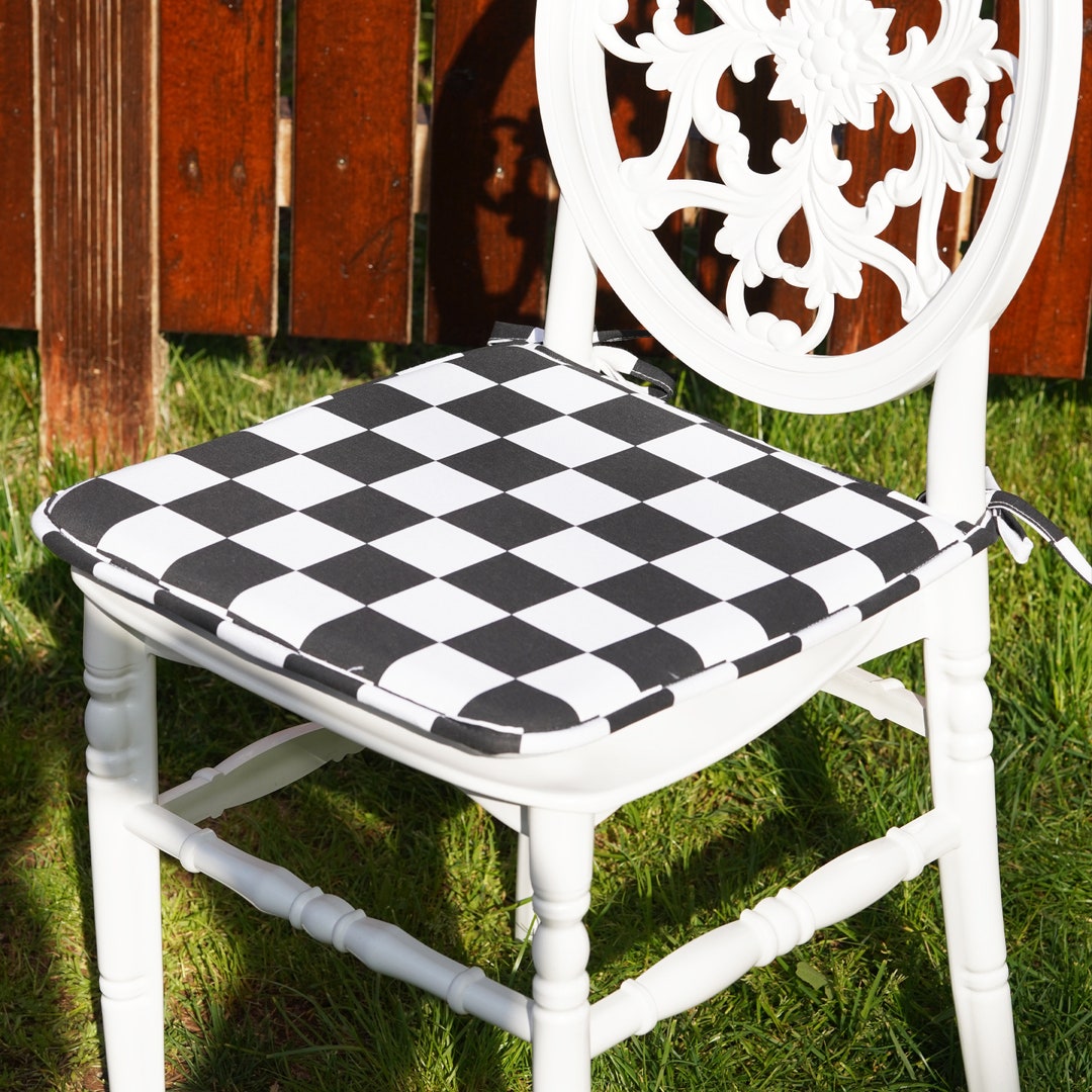 Soft Black and White Waterproof Fabric Chair Cushions With Ties, Dining