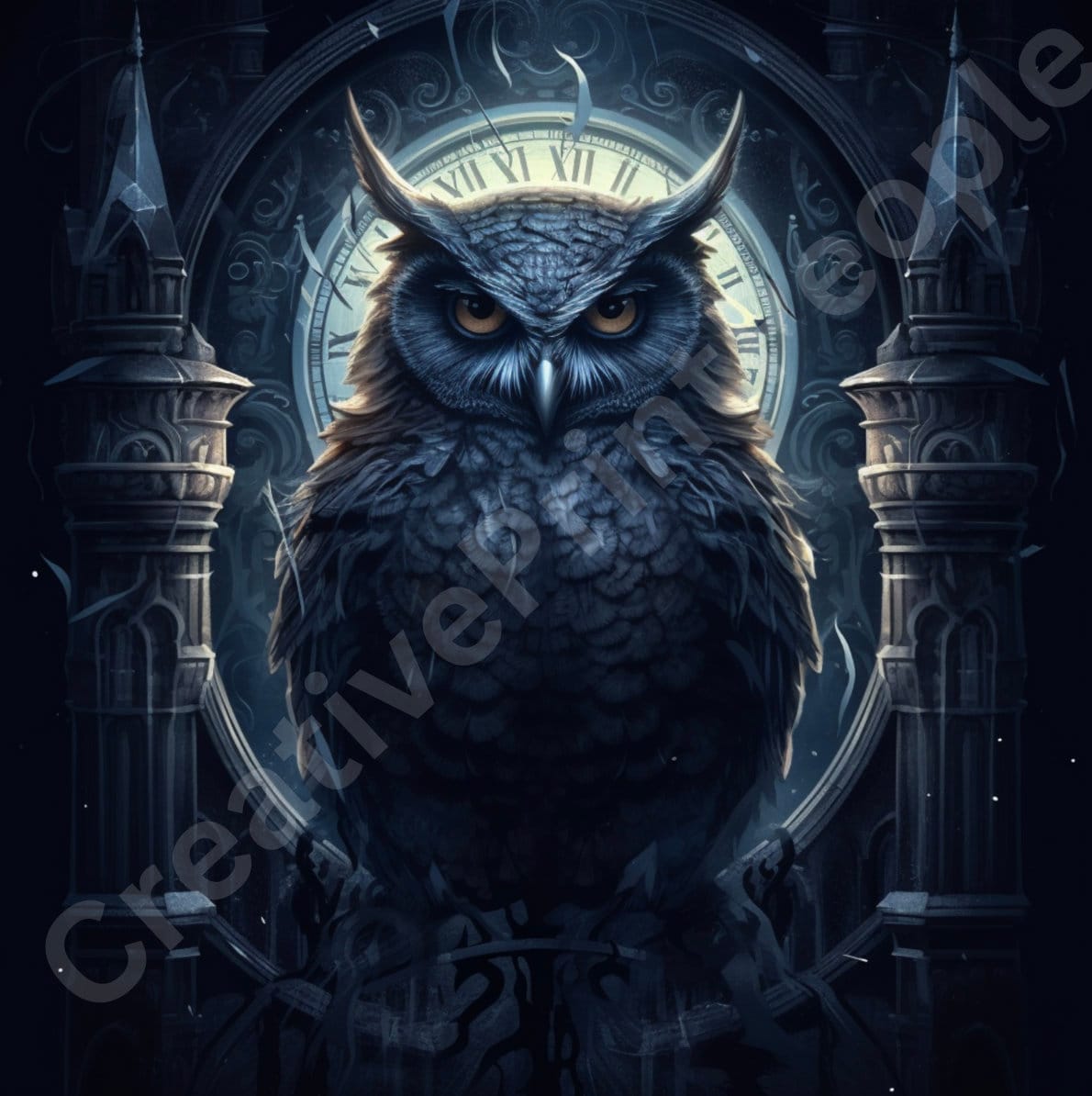 Owl Clock Art, Owl Tattoo Inspiration Art, Gothic Owl Art, Horror Owl Art, Horror Art, Scary Artwork