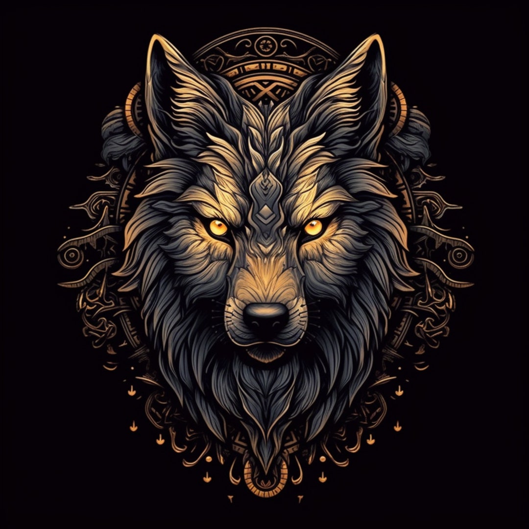 Gothic Golden Wolf Art Wolf Artwork Printable Wolf Art Wolf - Etsy