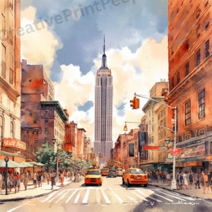 New York Watercolour Art, Watercolour Style Print, New York Print, NYC Artwork, Loose Watercolour Art, Travel Print, Holiday Artwork