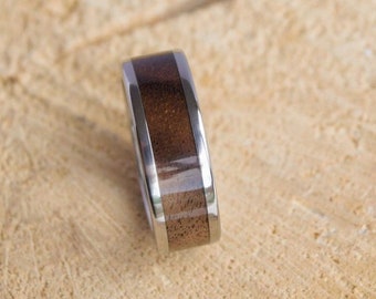 Titanium Ring with Walnut Wood Inlay: Handmade Band