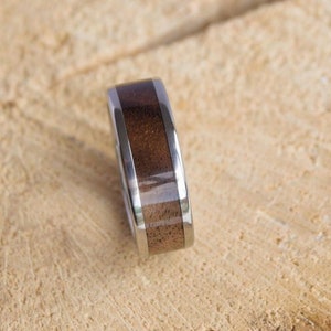 Titanium Ring with Walnut Wood Inlay: Handmade Band
