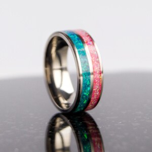 Titanium Ring with Dual Opal Inlay | 8mm Unisex Band | Men&#39;s or Women&#39;s Gift Ring