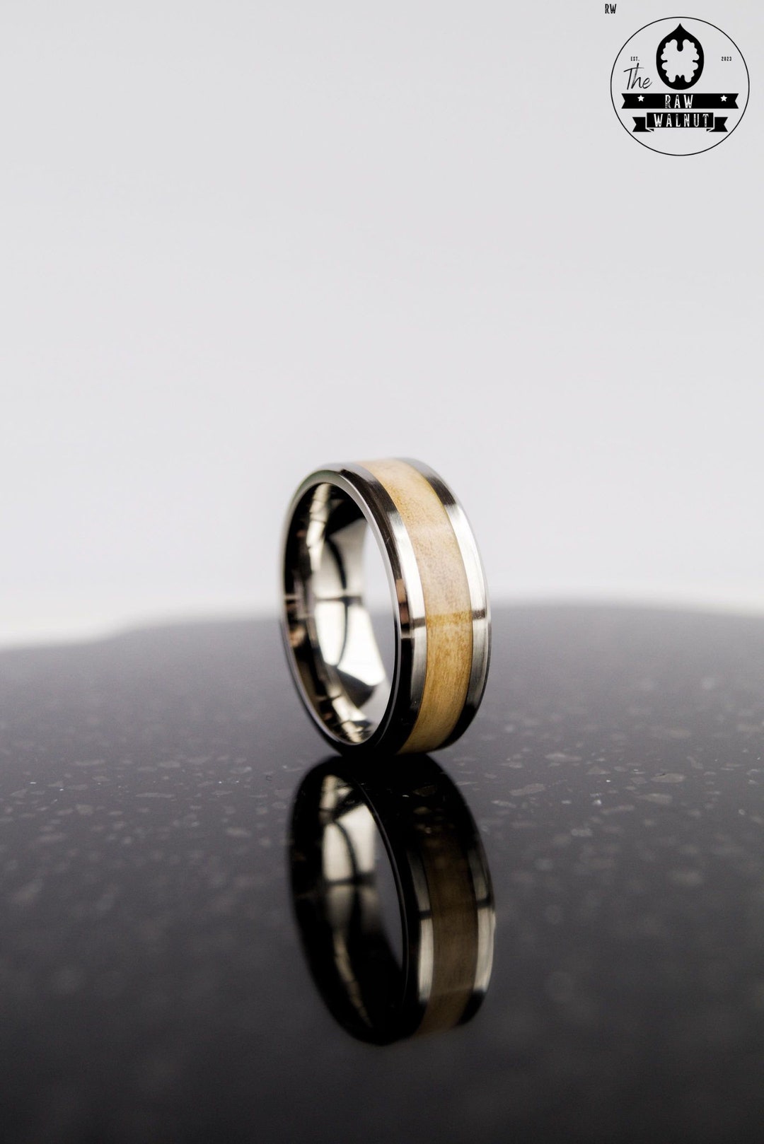 Stainless Steel Ring With Olive Wood Inlay / 6mm or 8mm in Width and ...