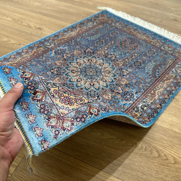 2x3 Blue Mini Silk Rug,Classic Design Silk Rug, 2x3 Gift Silk Rug, Top Quality Silk Rug,Persian Silk Rug,2x3 Area Rug,2x3 Unique Silk Carpet