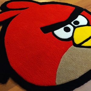 Alfombra con mechones personalizados hechos a mano de Angry Bird para habitación de niños, decoración de dormitorio infantil, interior del hogar, antideslizante, color rojo, amarillo, marrón, dibujos animados, suave y esponjosa