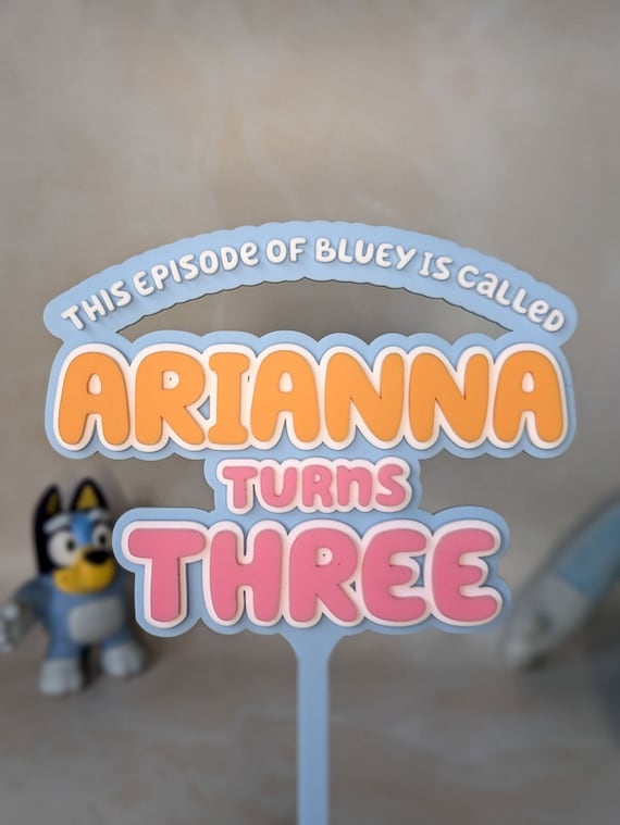 Custom Bluey Cake Topper - Acrylic Birthday Decoration - Multiple Colours & Designs - Personalized Bluey Themed Party Decor