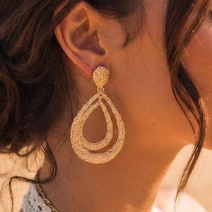 Gold Teardrop Earrings | Chunky Statement Earrings | Textured Teardrop Dangle Earrings | Golden Earrings | Boho Chic Jewelry for her | Gift