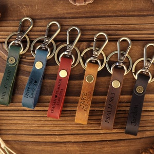 Personalized Full Grain Leather Keychain, Engraved Anniversary Gift
